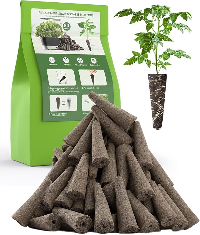 80 PCS Grow Sponges for Hydroponics, Replacement for AeroGarden Seed Pods, Hydroponic Sponges, Root Growth Sponge for Indoor Gardening System(No Seeds)