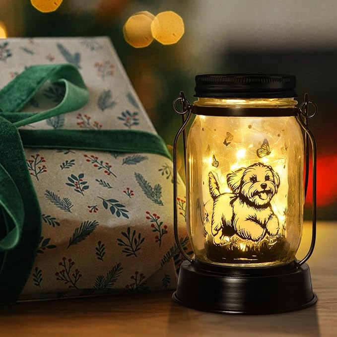 kyoryuger Maltese Dog Gifts for Women/Men Maltese Solar Lanterns Birthday Dog Lovers Lantern Pet Loss Dog Memorial Lights Solar Garden Decoration for Yard, Patio,Backyard,Porch Torches Light