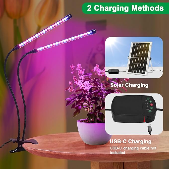 Auzev Solar Plant Grow Light Solar Clip On LED Growing Lamps for Indoor Plants Growth, with 16.4FT Cable, 3/6/9H Timer, 3 Spectral Modes, Flexible Gooseneck, Dimmable, Run Day/Night
