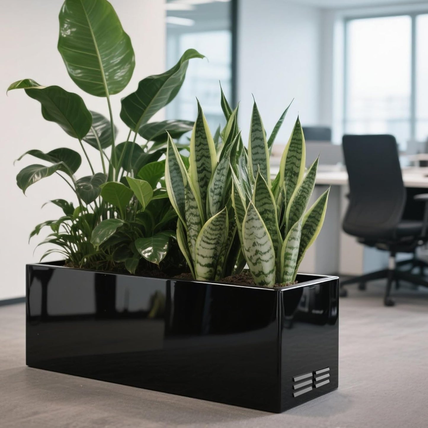 Worth Garden Metal Planter Box - 30" L x 11" W x 13" H Glossy Black Heavy Duty Large Rectangular Steel Modern Plant Pot, Indoor Outdoor - Insert Plate with Drain Holes, Air Vents, No Assembly Required