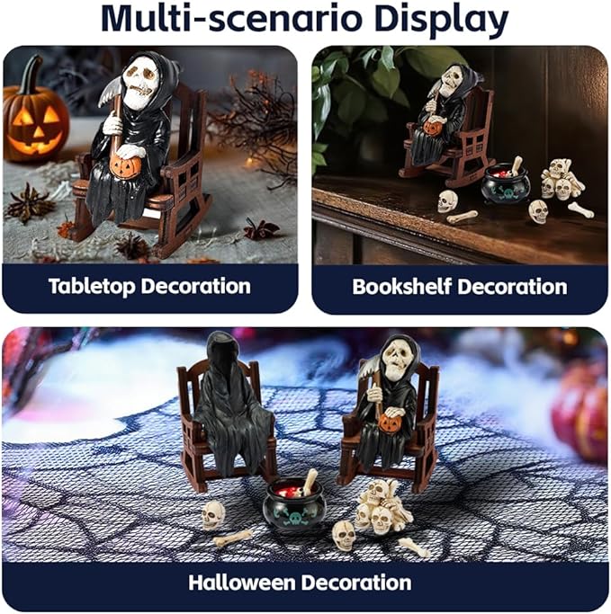 Halloween Decor Miniature Skull Grim Reaper Desk Figurine,Gothic Horror Resin Grim Reaper,for Bookshelf Decor,Desk Trinkets,Collectible,Party Gifts