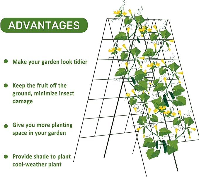 AGTEK 30" x 56" Foldable Cucumber Trellis with Zip Ties Plant Support A Frame Metal Trellis for Climbing Plants, Cucumber, Vegetable