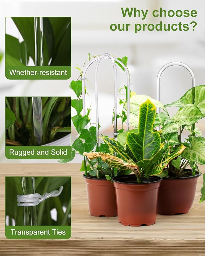 3 Pack Larger Acrylic U-Shaped Hoya Trellis, 16 Inch Indoor Climbing Plant Trellis for Plants Support with 15 Ties, Small Garden Trellis Houseplant Accessory for Potted Ivy Outdoor