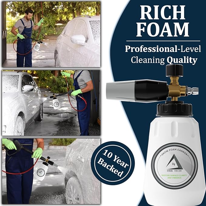 Foam Cannon for Pressure Washer, 1.1mm Orifice, 1000-4000 PSI, 1/4 Inch Quick Connector, Wide Neck and Adjustable Spray, Heavy Duty Car Snow Foam Blaster for Superior Foaming & Deep Clean, Grey