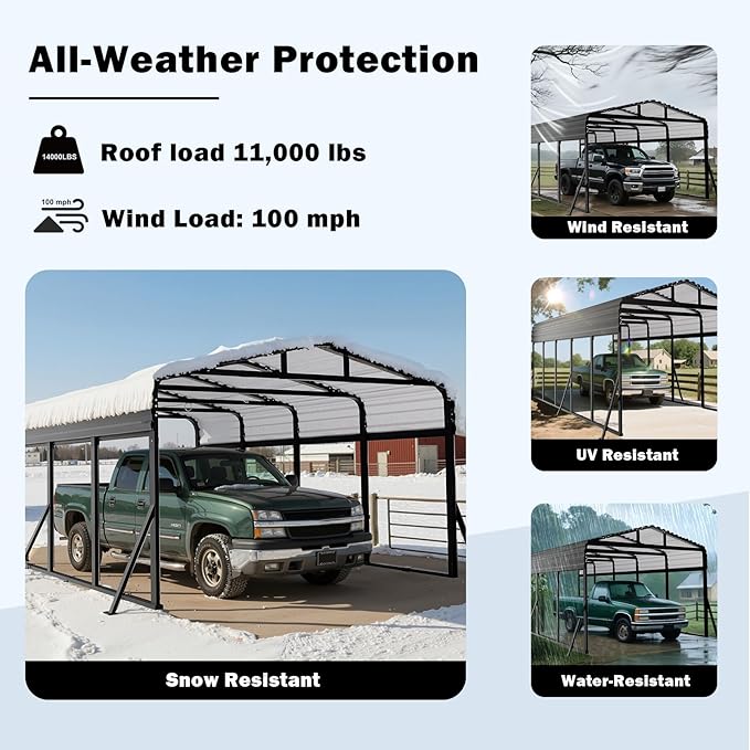 12x25FT Heavy Duty Metal Carport Canopy - Reinforced Galvanized Steel Frame, All-Weather Protection, Easy Assembly Car Port Shelter for Vehicles, Boats & Tractors