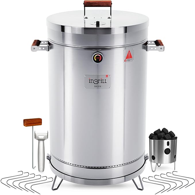 Charcoal Grills - Basic 40 lbs - Stainless Steel Smoker Grill 3-in-1 for Cooking & Home BBQ - Portable Vertical Smoker Barrel for Outdoor & Camping - Meat Grill with Thermometer & Accessories