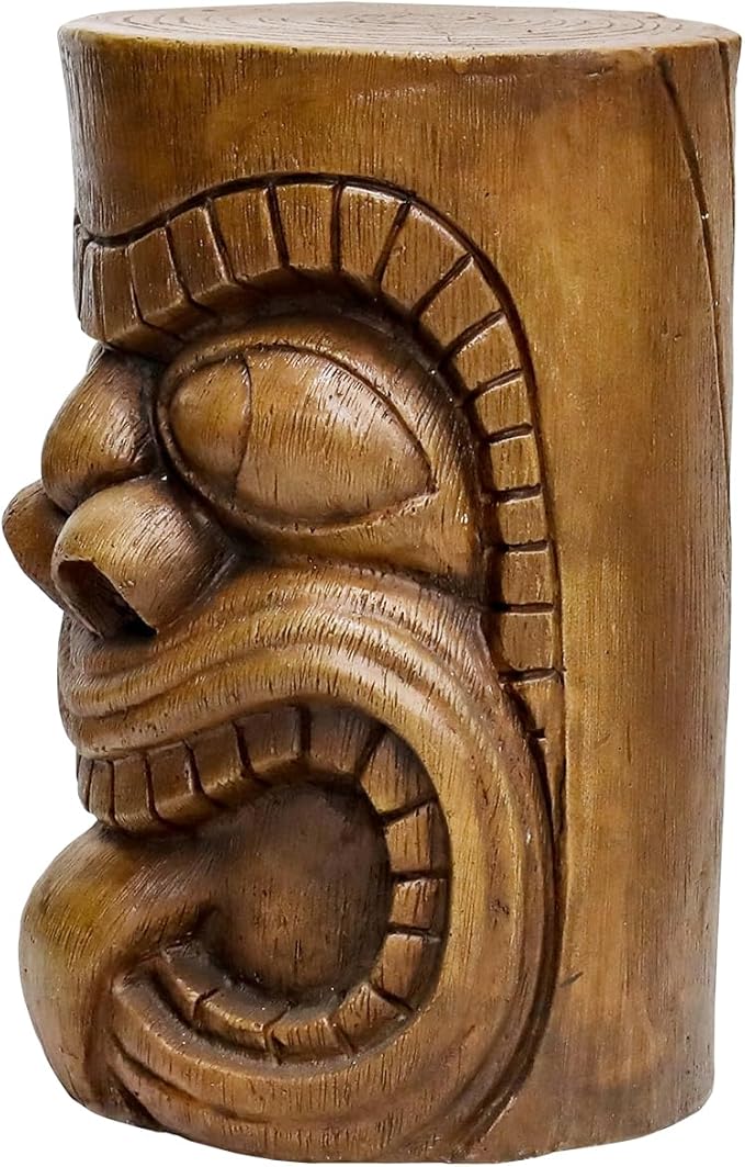 SKYFIRE Outdoor Decorative Sculpture - The Grande Tiki God Kanaloa Teeth Indoor Ornamental Outdoor Table Statues for Garden, Patio, Backyard, Lawn, House, Office Decor -19.6"H Concrete Stool End Table