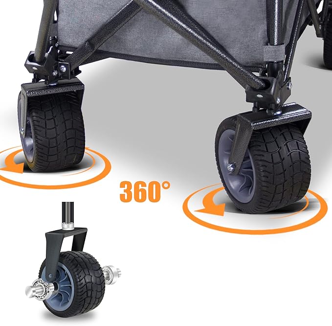 TMZ Collapsible Folding Wagon Cart, Outdoor Utility Garden Cart, Heavy Duty Camping Wagon with Big Wheels, Foldable Wagon for Sports, Shopping, Fishing and Beach-Grey