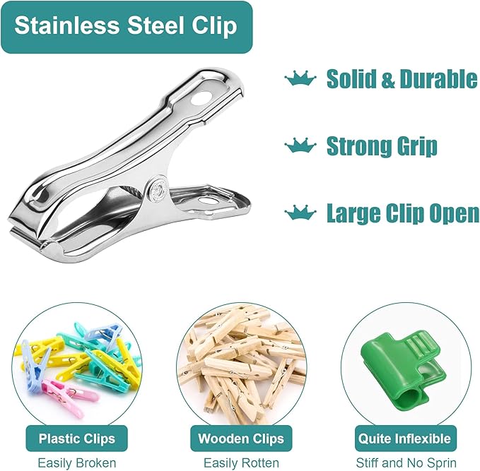 JULMELON Garden Clips, 55 PCS Stainless Steel Greenhouse Clamps Heavy Duty Greenhouse Clips Hoops with Large Open Strong Grip for Shade Cloth or Plant Cover Netting