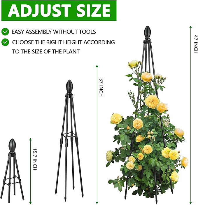 2 Pack Garden Trellis for Climbing Plants, Garden Trellis Rustproof Plastic Coated Metal Plant Support for Vegetables, Vines and Rose Bushes