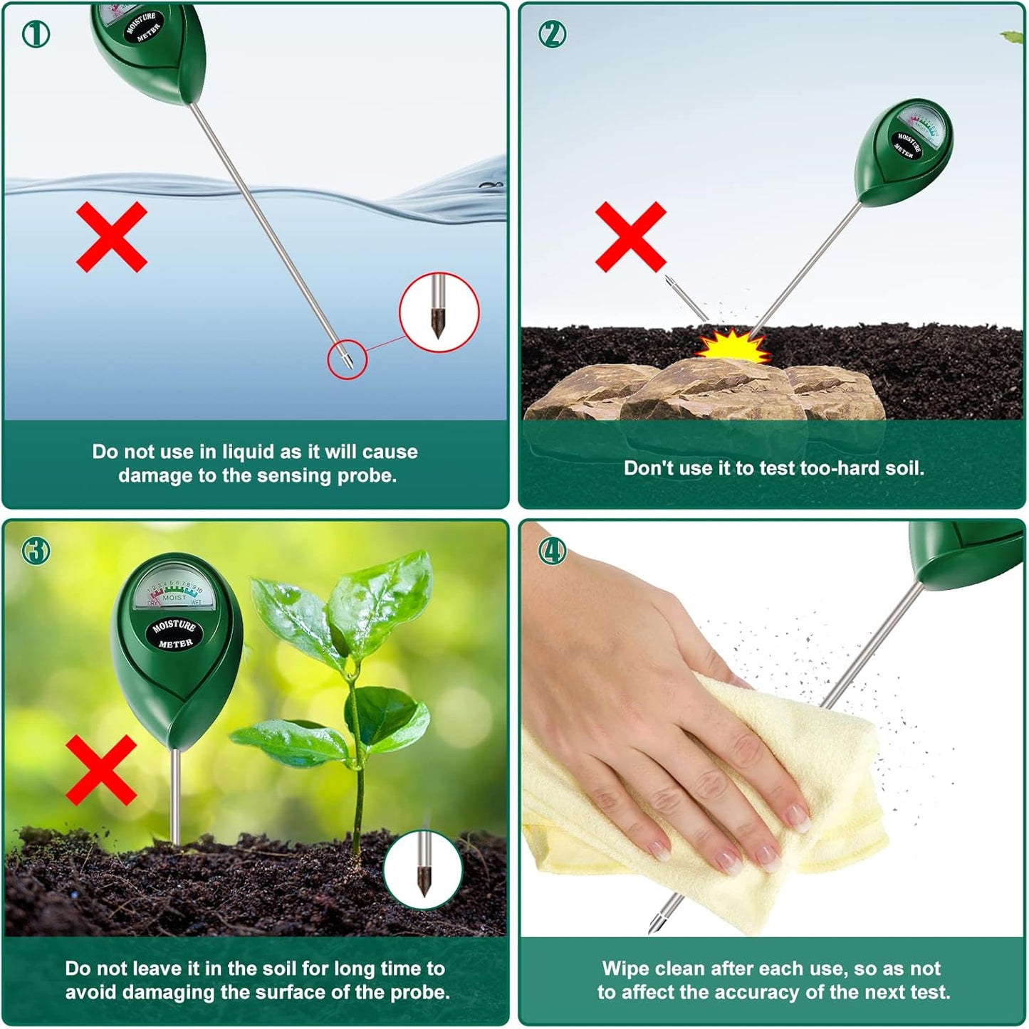 SZHLUX Moisture Meter Water Monitor Soil Hygrometer Sensor Care, Lawn, Farm, Indoor & Outdoor. (Plant Gifts for Gardeners), 10.23inch, Green