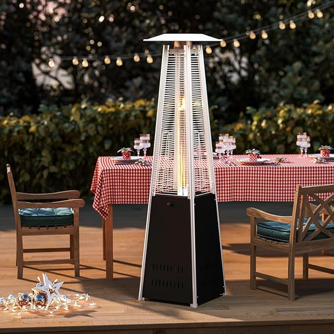 Pyramid Patio Heater with Wheels, Quartz Glass Tube Outdoor Heaters for Patio with Triple Protection System, CE & ETL Certified, 89 Inch LP Propane Tower Heater T for Commercial Residential, Black