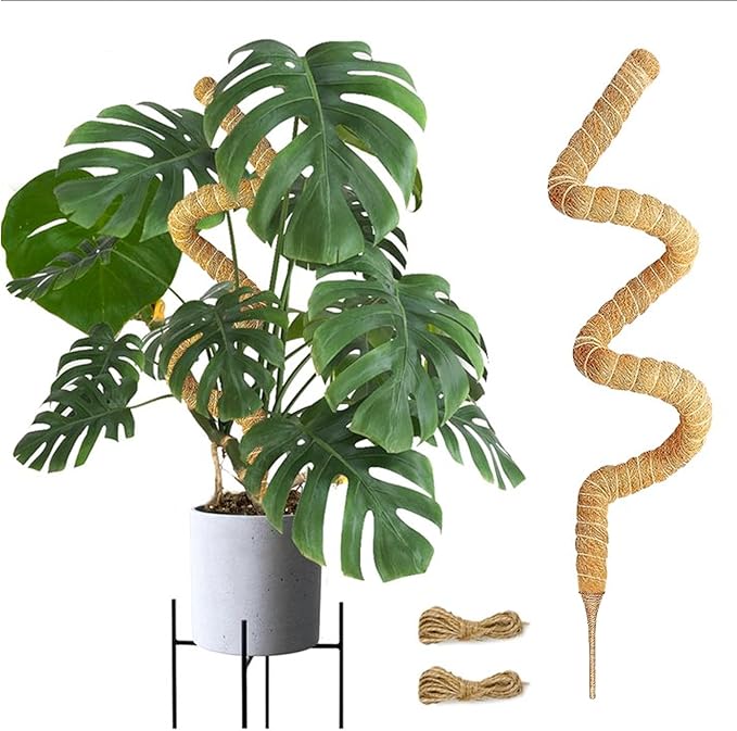 Joyhalo Bendable Moss Pole for Plants, 48 Inch Monstera Plant Support Stakes, Moss Poles for Climbing Plants with Jute Rope, Coco Coir Pole Indoor Plant