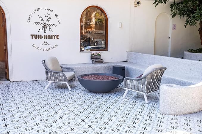 Rose Bowl Concrete Fire Pit 48" x 48" Outdoor Patio Firepit Includes Lava Rocks Modern Fire Pits & Outdoor Fireplaces for Garden, Deck, Indoor & Outdoor Heating