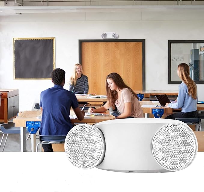 1 Pack White LED Emergency Lights with Battery Backup, Two Head Adjustable Emergency Lighting Fixtures-Fireproof Materials-Emergency Lighting Fixture/Emergency Light Home.