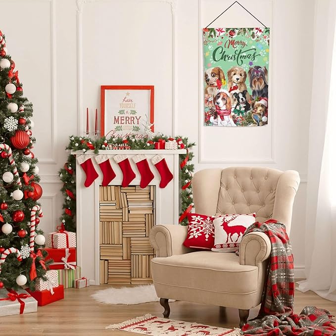 Merry Christmas Dog Yorkshire Terrier Dog Bulldog Beagle Garden Flag Welcome Party Outdoor Outside Decorations Picks Home House Garden Yard Decor 12x18 Inch