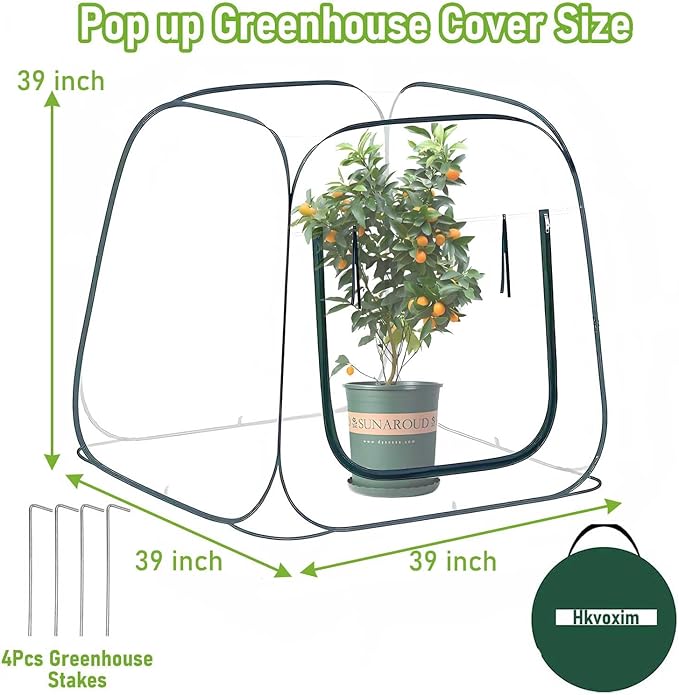 Pop Up Greenhouse Plant Greenhouse Cover, Mini Transparent Freeze Protection PVC Tent with Roll-up Zipper Entry Doors for Indoor and Outdoor Gardens Protecting Plant from Cold Frost (PVC, 39x39x39in)