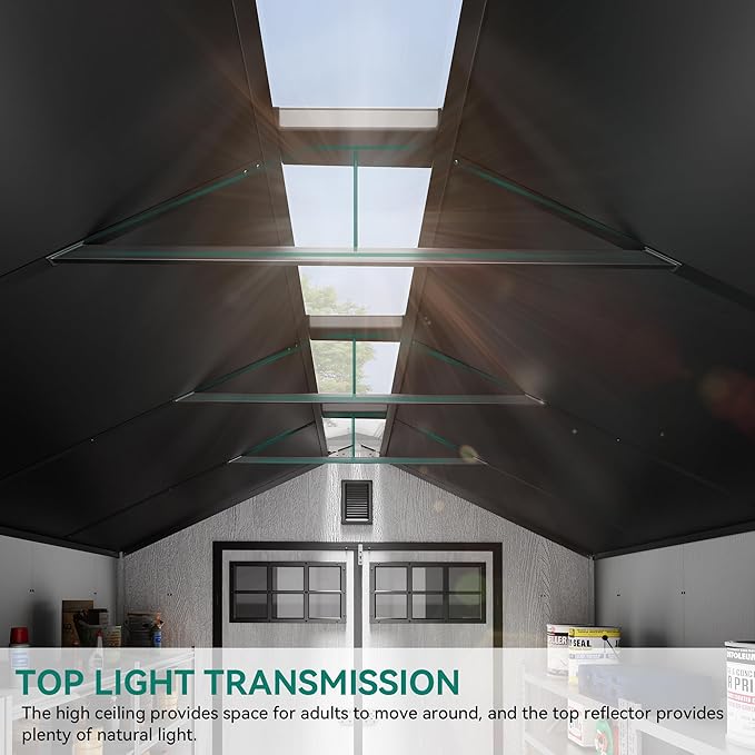 YITAHOME 8x10 FT Outdoor Storage Shed with Floor, Plastic Garden Shed for Bikes, Tools, and Pool Supplies, Outdoor Resin Shed with Lockable Doors, Windows, and Vents for Patio, Lawn, Backyard, Gray