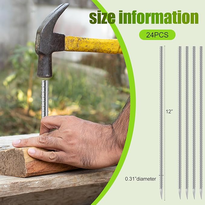Gisafai 12 Pcs 12 Inch Ground Rebar Stakes Metal Heavy Duty Stakes Ground Landscape Anchors Spike Garden Stake Edging Spikes Plant Support with Chisel Point End for Concrete Timber Garden Tent Camping