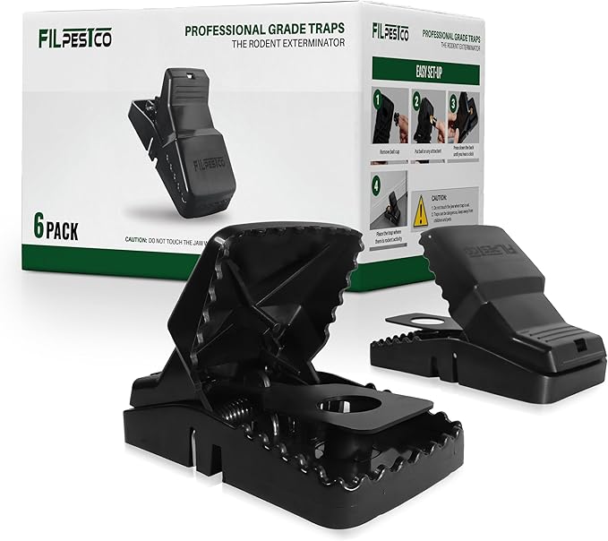 Set of 6 Professional Grade Extra Large Rat Snap Traps, Mouse Trap, Reusable Trap, Heavy Duty for Indoor and Outdoor Pest Control Rodent Solutions
