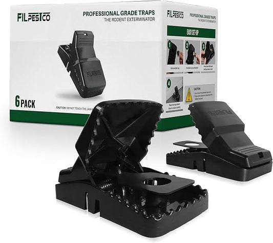Set of 6 Professional Grade Extra Large Rat Snap Traps, Mouse Trap, Reusable Trap, Heavy Duty for Indoor and Outdoor Pest Control Rodent Solutions