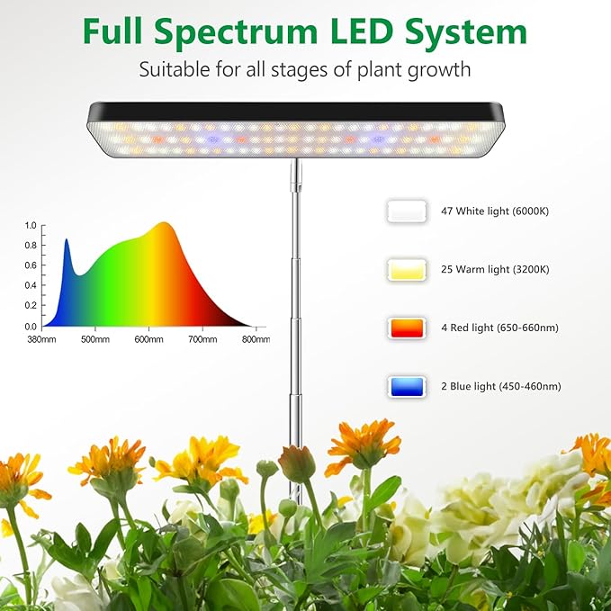 Grow Lights for Indoor Plants, Full Spectrum Table Plant Lights for Growing Small Plants, 5000K White Light LED Indoor Plant Light with Base, 26 Inch Height Adjustable, 6/12/16H Timer