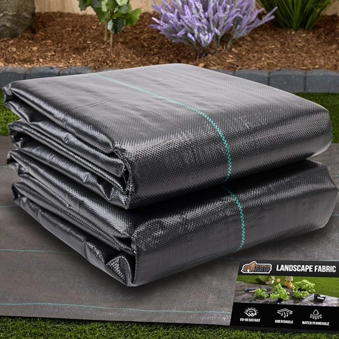 GORILLA GRIP 4 FT x 50 FT Powerful Weed Barrier Landscape Fabric, Durable Tear Resistant Blocker, Permeable UV Resistant Fabrics for Landscaping Outdoor Garden Bed, Ground Mulch, 3.2oz Woven