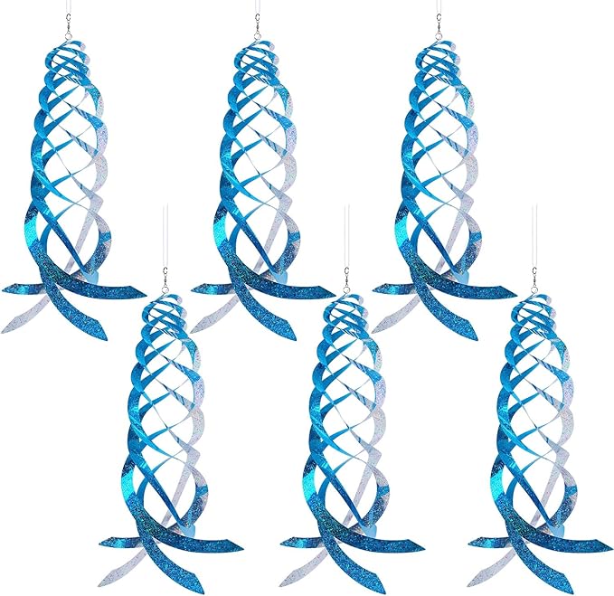 Hausse Bird Repellent Spiral Reflectors Blue Mylar Spinner, Hanging Reflective Bird Deterrent Device, Garden Decorative Scare Birds Away, Like Woodpeckers, Pigeons and Geese, 6 Pack