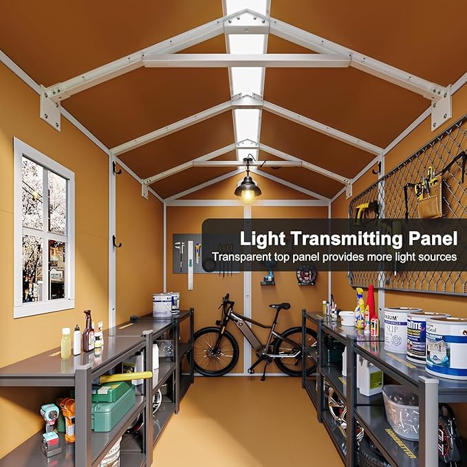 Resin Storage Shed 8 x 6 FT: Outdoor Resin Sheds with Floor, Plastic Waterproof Patio Outdoor Storage Shed with Lockable Door & Windows,Tool Sshed Storage for Garden Backyard Patio Lawn, Brown