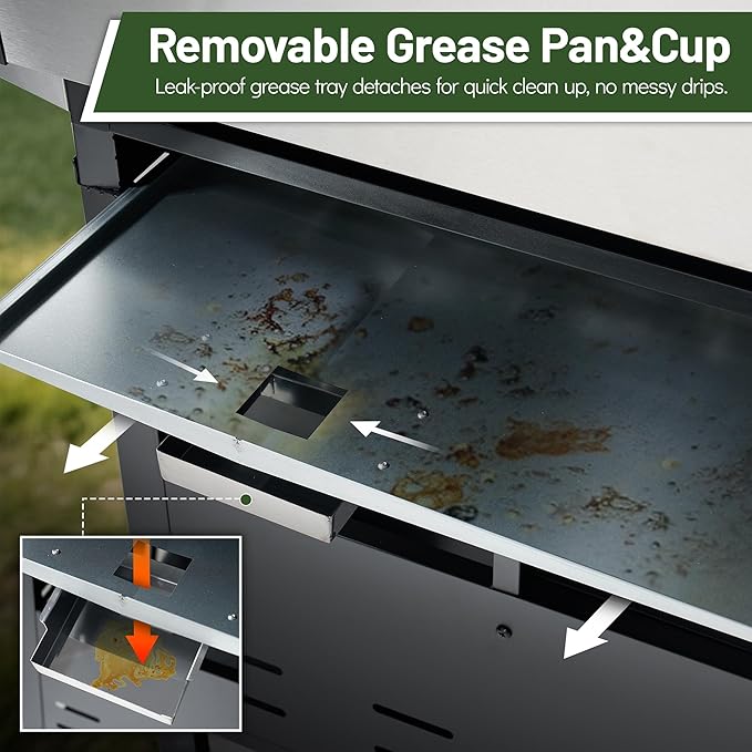 4-Burner Propane Gas BBQ Grill with Wheels, 40,000 BTU Output Stainless Steel Barbecue Grill for Backyard, Outdoor Cooking Easy Assembly, Foldable Side Tables & Spice Rack (Silver)