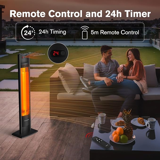 ThermoMate Outdoor Indoor Electric Patio Heater, 1500W 38.5" Portable Tower Infrared Heaer, IP55 Rated Space Radiant Heater with Remote, Timer, Tip-over Protection for Backyard, Restaurant & Garage
