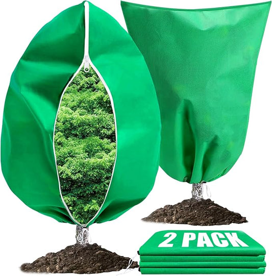 2 Pack Winter Plant Covers Freeze Protection, 31.4" X 47.2" Frost Cloths for Outdoor Plants with Zipper Drawstring, Tree Covers for Winter Cold Weather Covers Bags Shrubs Trees Jacket