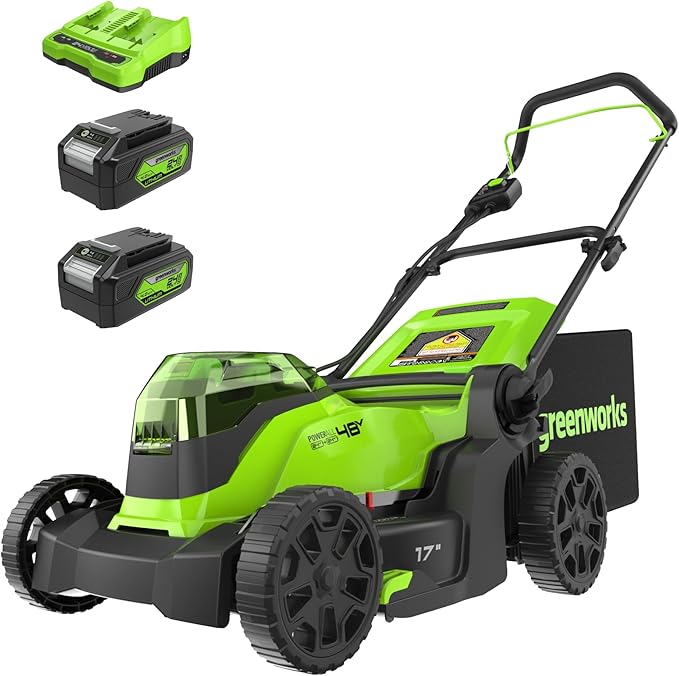 Greenworks 48V (2 x 24V) 17" Brushless Cordless Push Lawn Mower, Includes (2) 4.0Ah Batteries and Dual Port Rapid Charger((125+ Compatible Tools, 45Min Runtime)