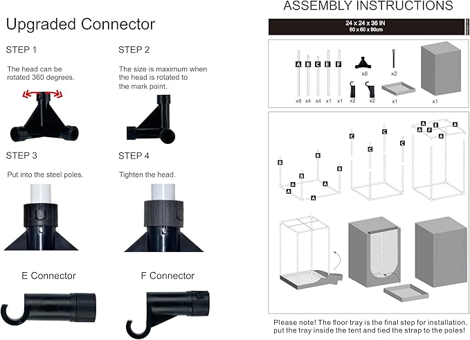 2x2 Grow Tent 24"x24"x36" Grow Tents 600D Mylar Hydroponic Indoor Plants Growing Tent with Floor Tray Grow Room