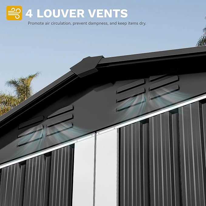 DWVO 6x4ft Metal Outdoor Storage Shed, Lockable Tool Storage Sheds, Oversized Steel Garden Sheds with Sloped Roof for Backyard, Patio, Garage, Lawn, Dark Gray