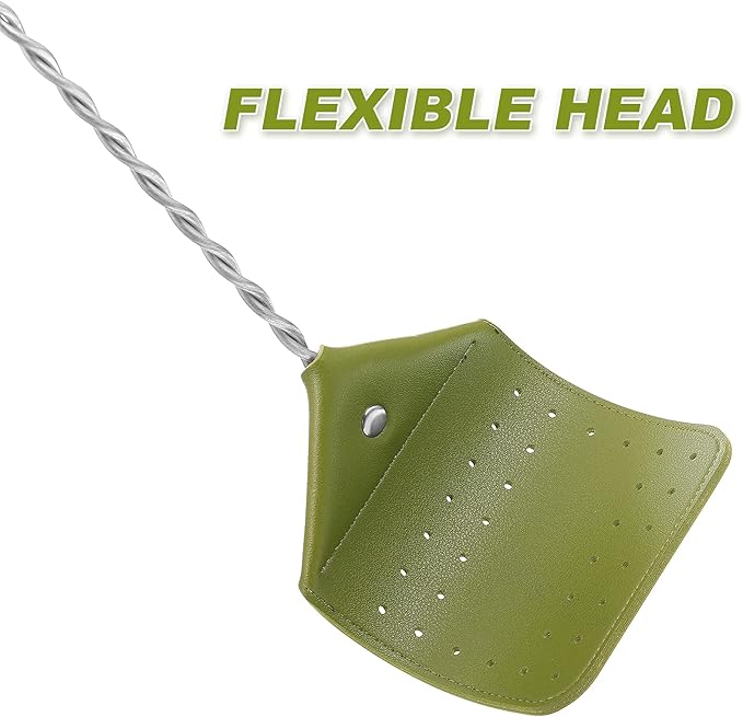 Zopeal 4 Pcs Sturdy Leather Fly Swatter 17 Inch Long Handle Manual Swat Heavy Duty Metal Handle Flyswatter Rustic Fly Swatter for Indoor Outdoor(Orange, Green, Yellow, Purple)