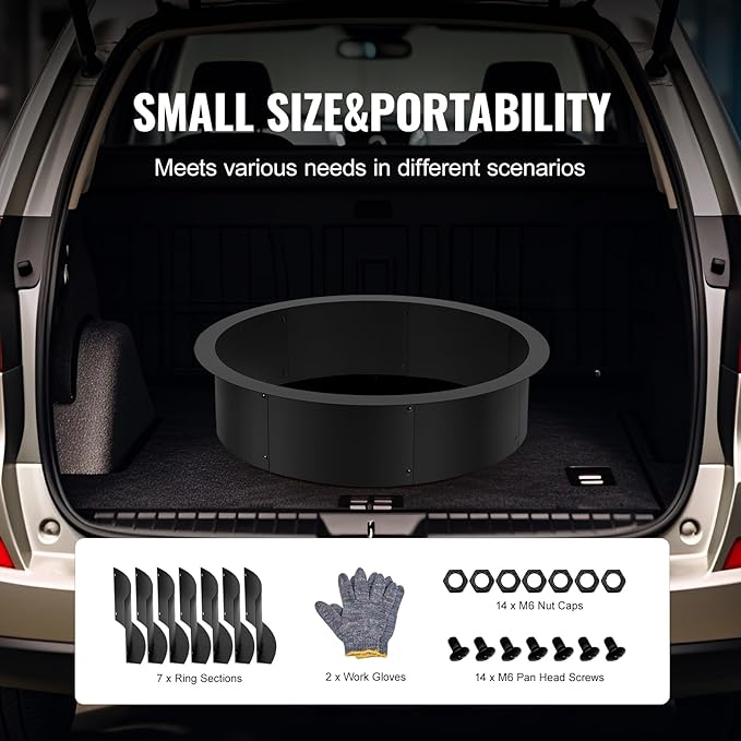 VEVOR Fire Pit Ring, 35-Inch Outer/31-Inch Inner Diameter, 10inch Height Fire Pit Insert, Heavy Duty Carbon Steel Liner DIY Campfire Ring Above or In-Ground, for Outdoor Camping, Bonfires