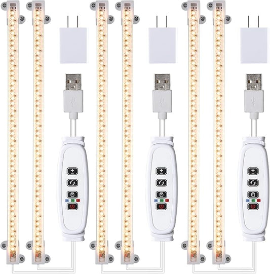 13 Inches Strip Growing Lamp for Indoor Plants, 3500K Full Spectrum LED Grow Light Strips with Auto ON/Off, 3/9/12H Timer & 10 Dimmable Levels for Green House Succulent (2 Head×3 Pack)