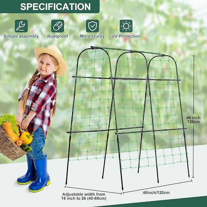 Cucumber Trellis for Raised Bed, 4 feet Garden Trellis for Climbing Plants Outdoor, Plastic-Coated Metal Arch Plant Support for Flower Vines Vegetables Peas Beans Cucumber Trellis, Black