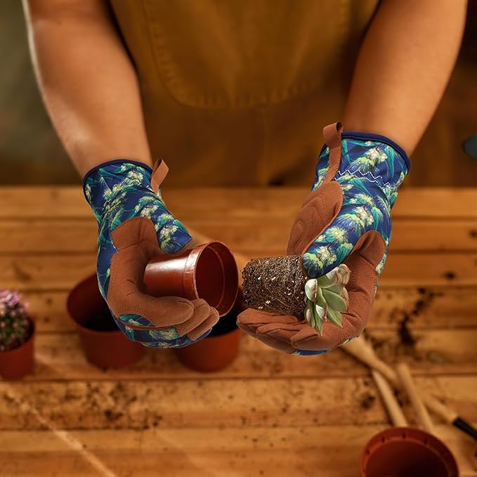Bamllum Leather Gardening Gloves for Women - Working Gloves for Weeding, Digging, Planting, Raking and Pruning