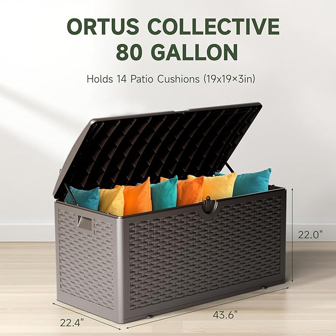 80 Gallon Deck Box, Double Layer Waterproof Resin Outdoor Indoor Storage Box, Lockable & UV Resistant Storage Bin for Patio Furniture, Garden Tools, Pool Accessories (Brown)