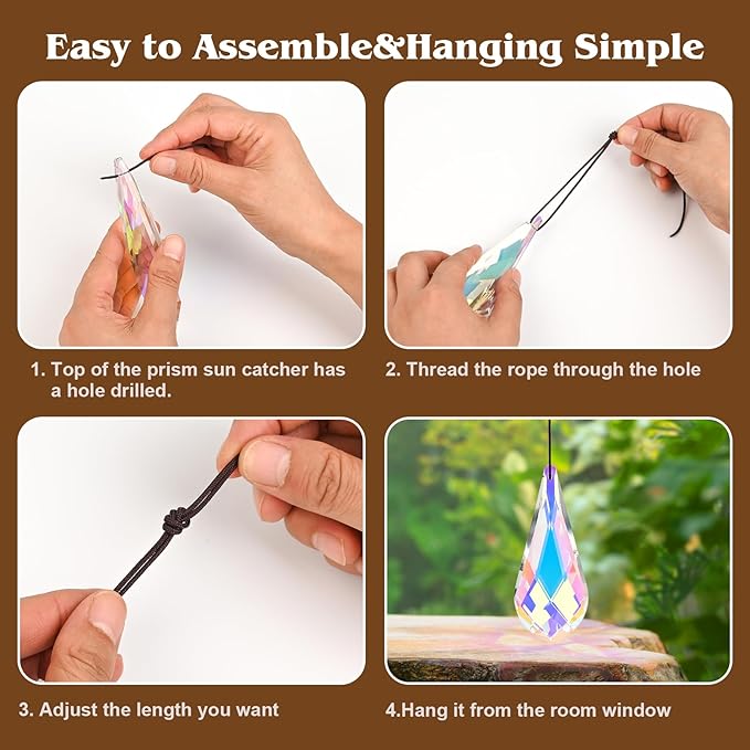 3PCS 5" Large Crystal Sun Catcher Prisms, AB Colored Hanging Suncatchers with Glass Prism, Rainbow Maker Light Catchers for Windows Garden Home Decoration