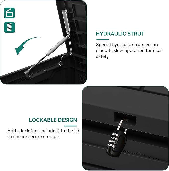 YITAHOME 80 Gallon Resin Deck Box, Weather Resistant Outdoor Rattan Storage Box, Lockable Indoor Outdoor Storage for Supplies and Essentials, Black