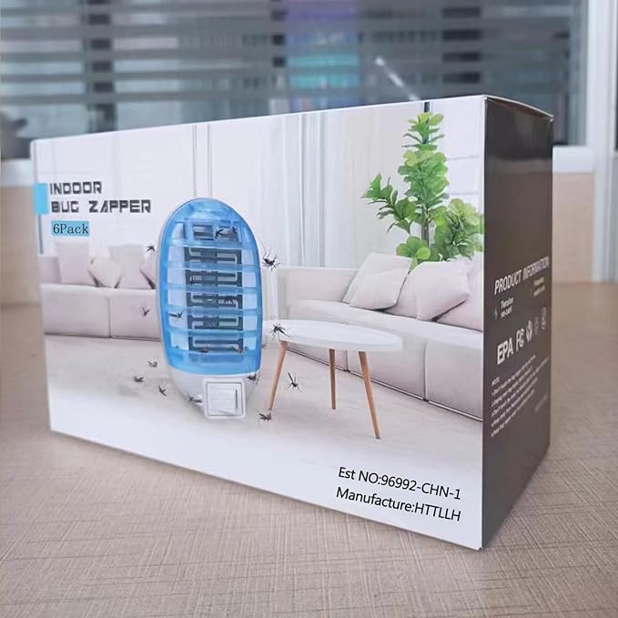 Bug Zapper Indoor,Fly Traps,Flying Insects,Electronic Insect Killer Fly Insect Trap Plug-in Mosquitoes Killer Mosquito Zapper with Blue Lights for Living Room,Kitchen,Bedroom,Office (6Packs)