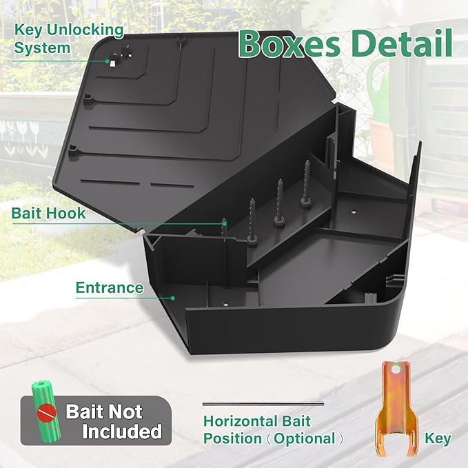 Rat Station Box with Keys, 2 Pack Rodent Station Keeps Rats Away, Keeps Children and Pets Safe, Key Unlocking, Reusable & Long-Lasting, Indoor & Outdoor