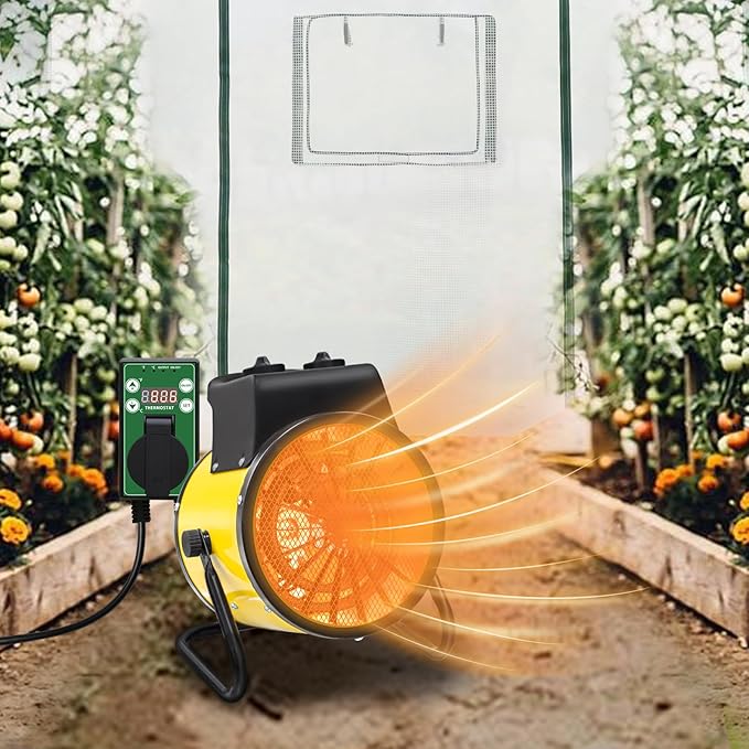 COOS BAY 1500W Outdoor Space Heater with Thermostat, Electric Greenhouse Heater for Grow Tent, Garage, RV, Shed, Radiant Heat, IPX4 Water-Resistant, Overheat Protection, 1 Pack, Yellow