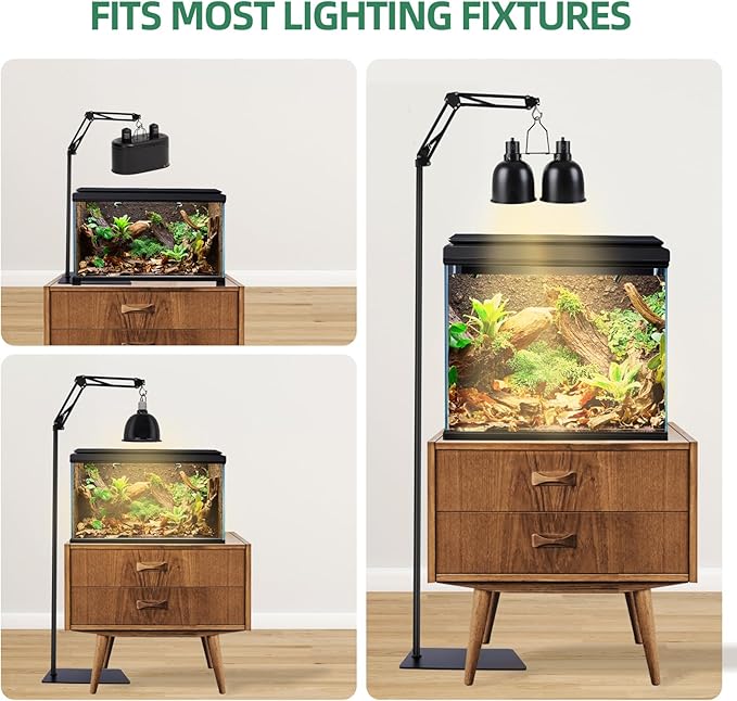 Reptile Lamp Stand Adjustable Height 15.7-73.6inch with 360°Adjustable Swing Arm Heat Lamp Stand Plant Floor Light Holder for Bearded Dragon Turtles Snake and Chicks