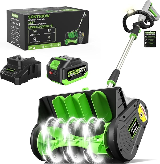 13-Inch Brushless Cordless Snow Shovel, 20V Electric Snow Shovel with 4.0 Ah Battery and Charger, Battery Powered Cordless Snow Blower for Driveway,Steps, Patio, Sidewalk Snow Removal