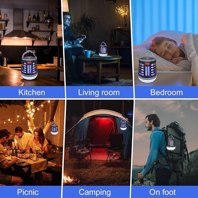 3 in 1 Indoor Bug Outdoor Mosquito Zappers, USB Rechargeable Mosquito Killer Portable Waterproof, LED Lantern Fly Zappers Camp Light SOS Emergency Light for Home, Backyard, Camping Patio (2 Pack)
