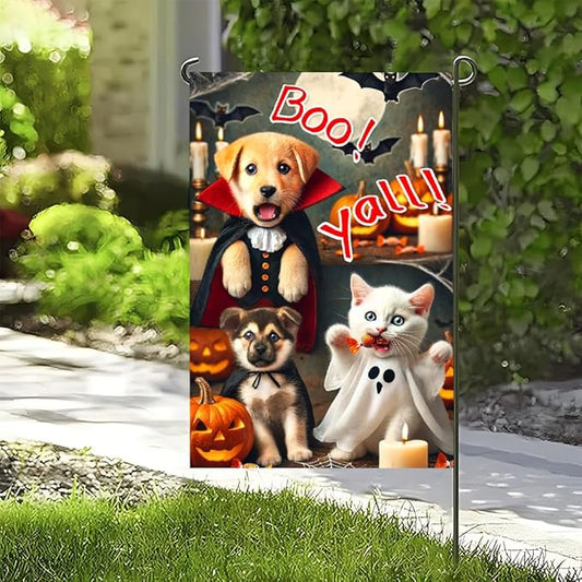 Winter Halloween Black Cat Witch Garden Flag 12x18 Inch Double Sided Fall Yard Flag